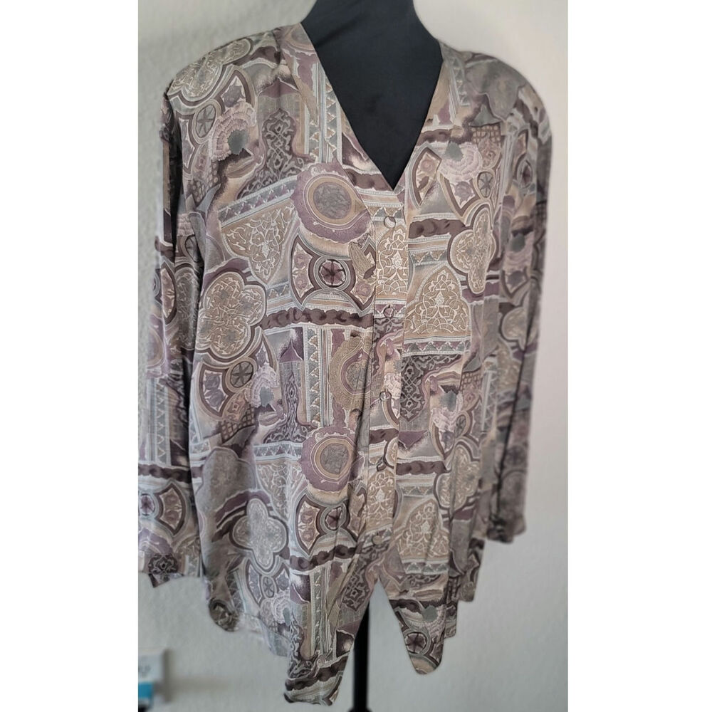 Vintage 90s Button-down Blouse 100% Silk White Pine Company USA Made Women's 18